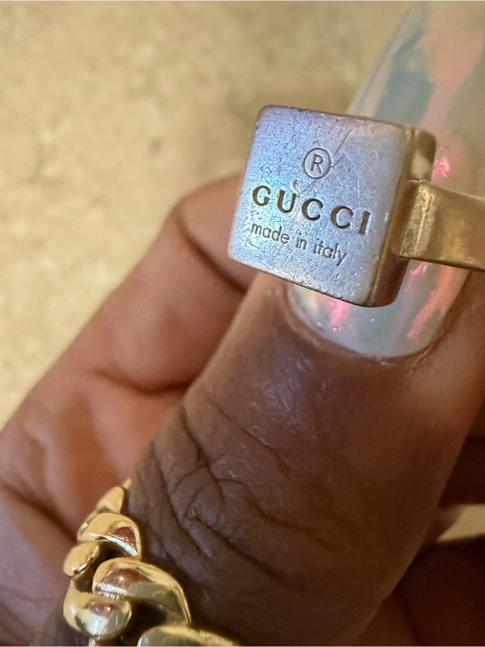 Gucci Sterling Silver Square Logo Signet Ring
